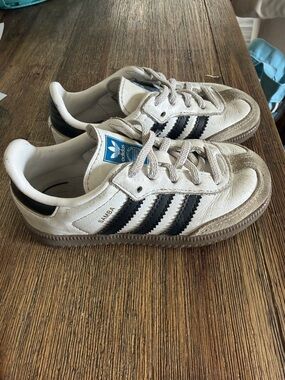 adidas Kids Samba Sneakers in White and Black with Gum Sole